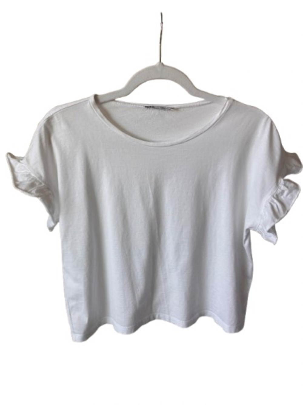 Zara White Short Sleeve Ruffle Tee Size L